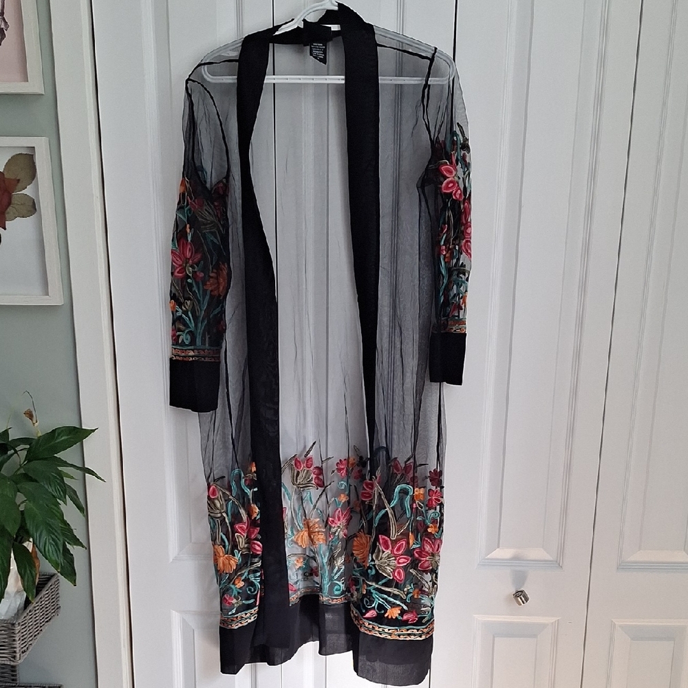 Floral Embroidered Sheer Kimono